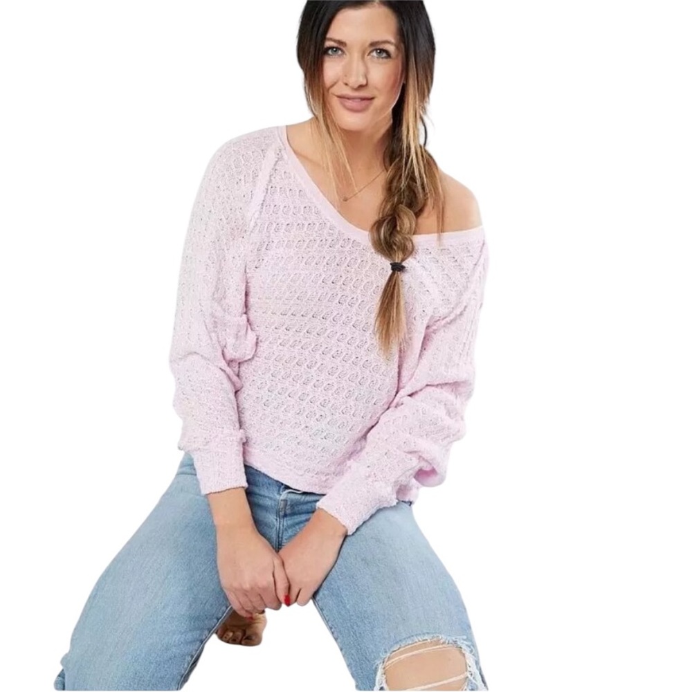 WE THE FREE PEOPLE womens sz XS Thien's Hacci pink oversized lightweight sweater